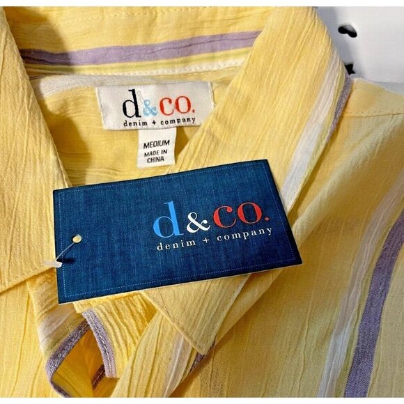 Denim & Co. M Yellow-Purple Striped Button Down Pockets Cotton Long Sleeve Shirt - Picture 6 of 6